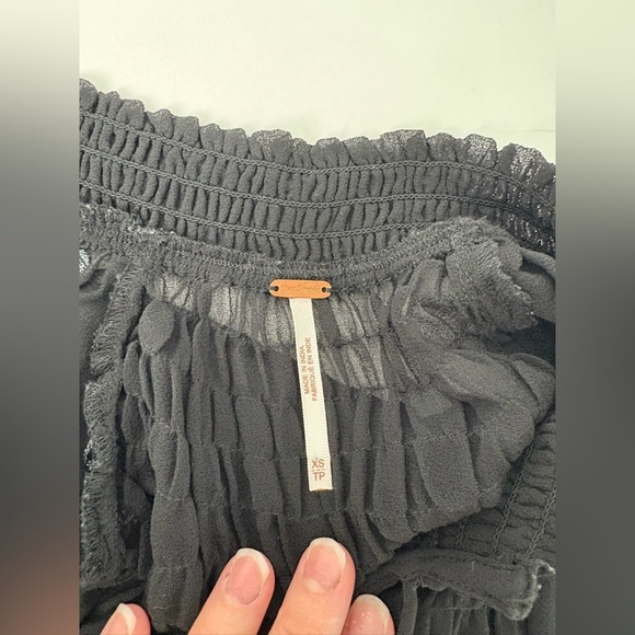 Free People Ready To Run Sheer Smocked Dot Georgette Hi-Lo Top - Picture 4 of 6